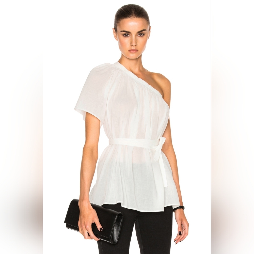 Helmut Lang Cotton Gauze White Blouse with Belted Tie Waist Size Small